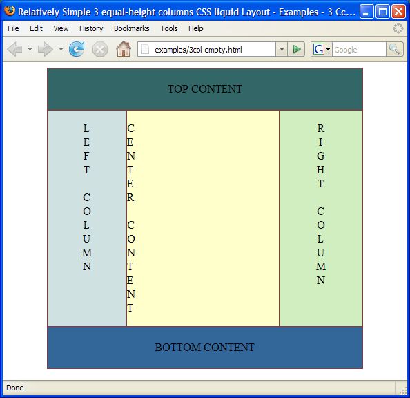 Equal height 3 columns CSS Liquid Layout