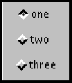 显示三个垂直排列的复选框，标记为一个，两个和三个。复选框一个处于开启状态。