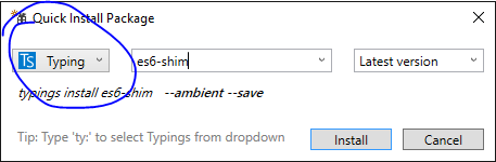 Use PackageInstaller to install es6-shim typings